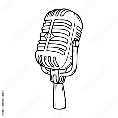 Vintage microphone illustration with retro design and classic details. Vector hand-drawn doodle illustration