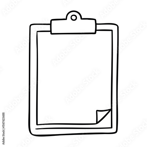 Blank clipboard with paper for notes and organization tasks. Vector hand-drawn doodle illustration