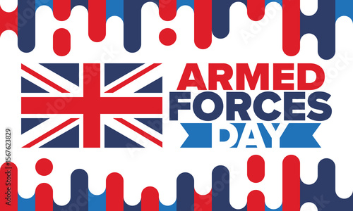 Armed Forces Day in United Kingdom. Great Britain flag. Veterans' and Memorial Day. Holiday to honoring the armed forces. British flag. Army Day. Creative art poster. Vector illustration