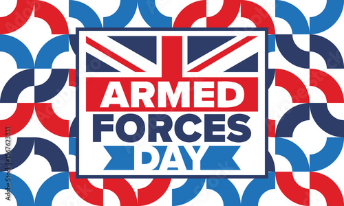 Armed Forces Day in United Kingdom. Great Britain flag. Veterans' and Memorial Day. Holiday to honoring the armed forces. British flag. Army Day. Creative art poster. Vector illustration