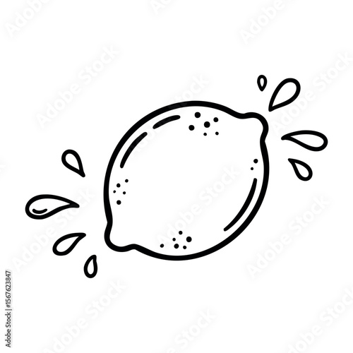 Lemon sketch with juicy splash elements. Vector hand-drawn doodle illustration