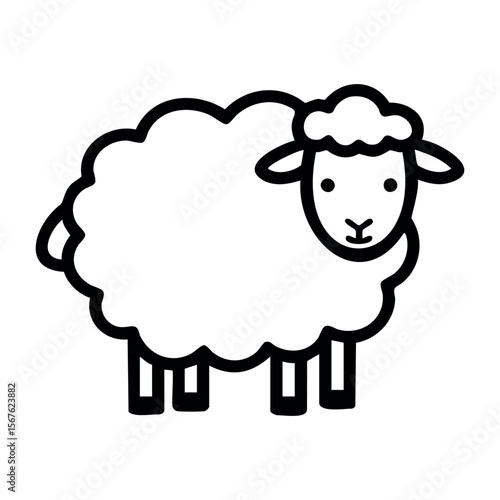 Simple line art illustration of a cute sheep with curly wool. Vector hand-drawn doodle illustration