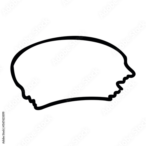 Simple outline of a cookie or biscuit with bite taken out. Vector hand-drawn doodle illustration