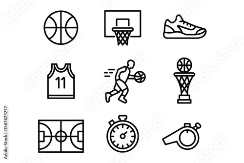 Basketball Icons Court, Shoes, Jersey, and More