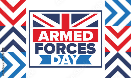 Armed Forces Day in United Kingdom. Great Britain flag. Veterans' and Memorial Day. Holiday to honoring the armed forces. British flag. Army Day. Creative art poster. Vector illustration