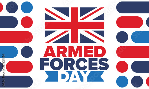 Armed Forces Day in United Kingdom. Great Britain flag. Veterans' and Memorial Day. Holiday to honoring the armed forces. British flag. Army Day. Creative art poster. Vector illustration
