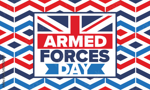 Armed Forces Day in United Kingdom. Great Britain flag. Veterans' and Memorial Day. Holiday to honoring the armed forces. British flag. Army Day. Creative art poster. Vector illustration