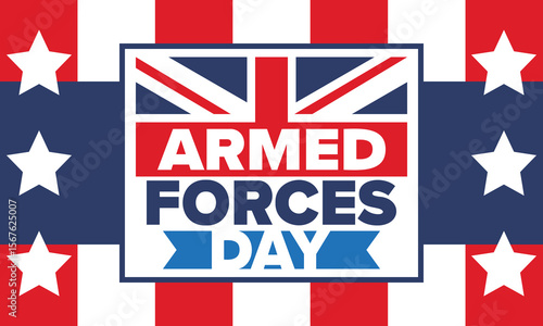 Armed Forces Day in United Kingdom. Great Britain flag. Veterans' and Memorial Day. Holiday to honoring the armed forces. British flag. Army Day. Creative art poster. Vector illustration