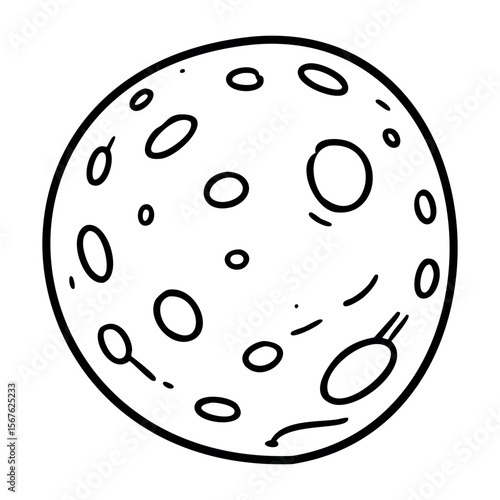 Hand-drawn moon with craters and orbiting rocks. Vector hand-drawn doodle illustration