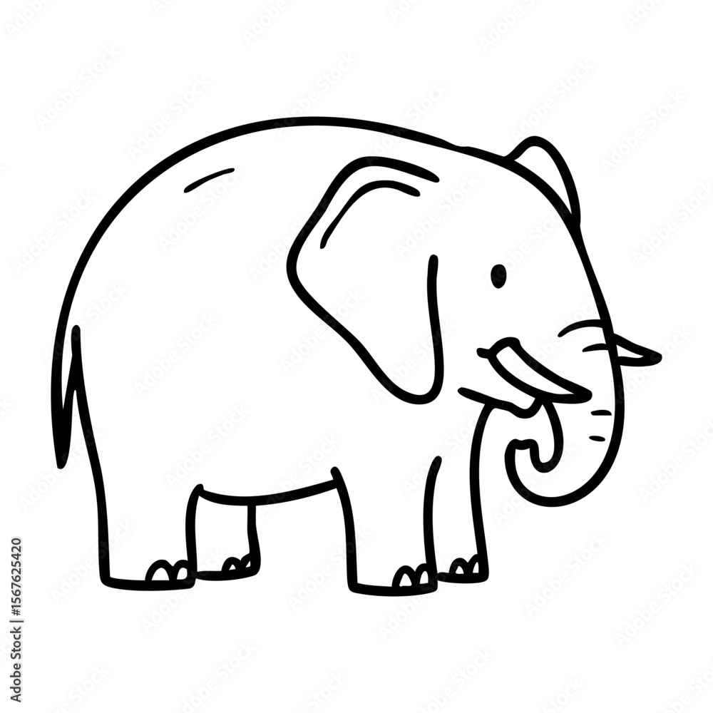 Fototapeta premium Simple line drawing of a smiling elephant. Vector hand-drawn doodle illustration