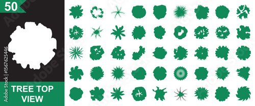 Tree top view icon. diverse foliage patterns, Top view Plan tree icon. landscape designs. Vector illustration . Isolated on white and black background. EPS 10