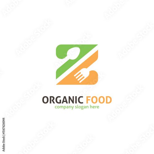 Z Letter Food Logo. Green Spoon and Fork Monogram for Organic Restaurant.