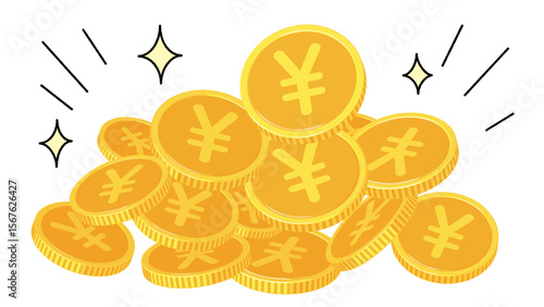 山積みされた円マークのコインのイラスト素材