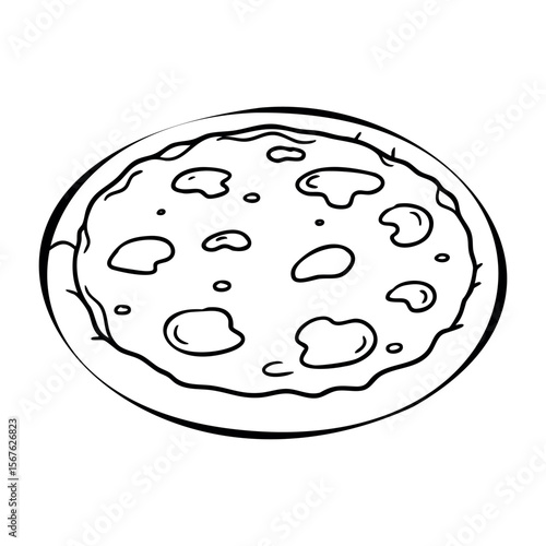 Simple pizza outline drawing with toppings for coloring. Vector hand-drawn doodle illustration