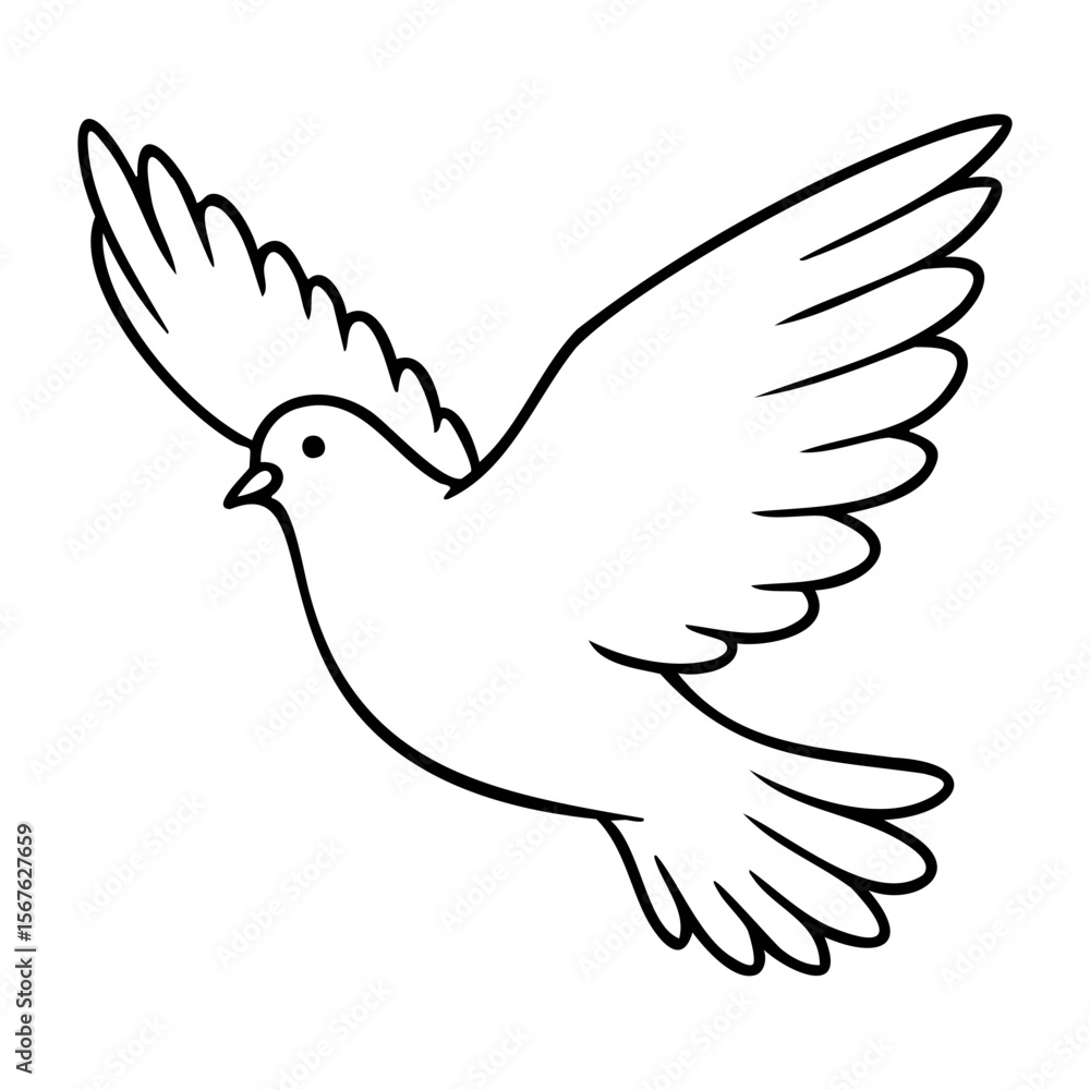 Fototapeta premium Line art dove illustration with detailed wings in flight. Vector hand-drawn doodle illustration
