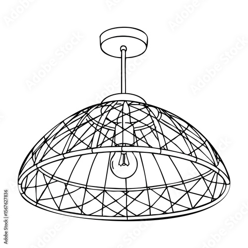 Modern geometric pendant light fixture hanging ceiling lamp design. Vector hand-drawn doodle illustration