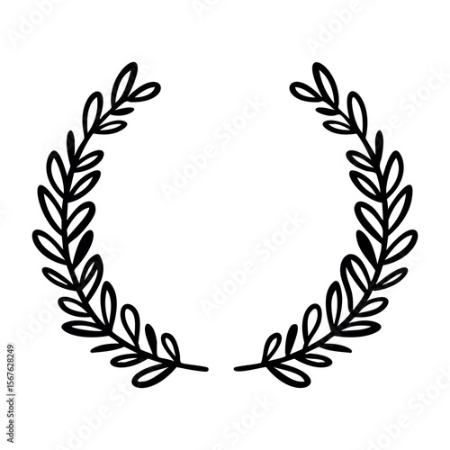 Simple laurel wreath design with curved branches and leaves. Vector hand-drawn doodle illustration