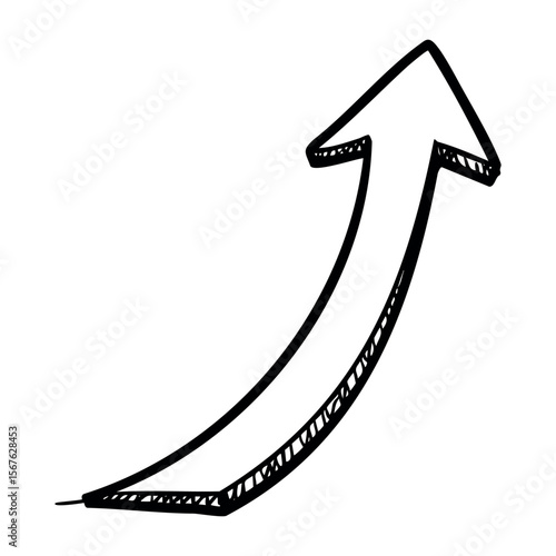 Hand-drawn sketch of upward arrow showing increase and growth trend. Vector hand-drawn doodle illustration