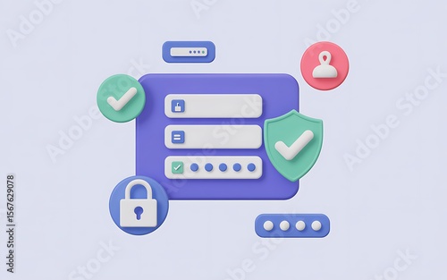 3D Data Protection Secure Privacy Icons & Digital Security Signs
