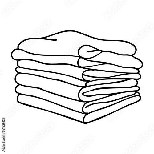 Illustrated stack of folded towels. Vector hand-drawn doodle illustration