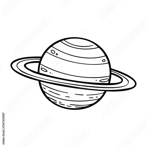 Simple black and white saturn illustration with rings. Vector hand-drawn doodle illustration