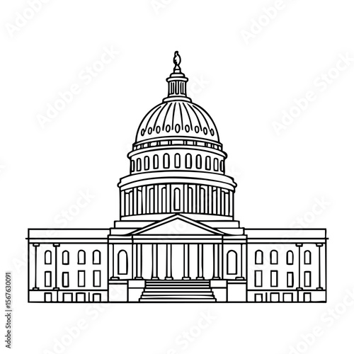 Illustration of the united states capitol building with dome and columns. Vector hand-drawn doodle illustration