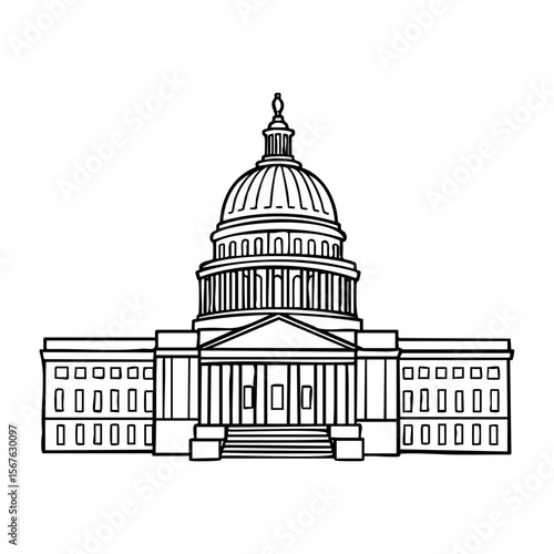 Line art of washington d.c. capitol building. Vector hand-drawn doodle illustration
