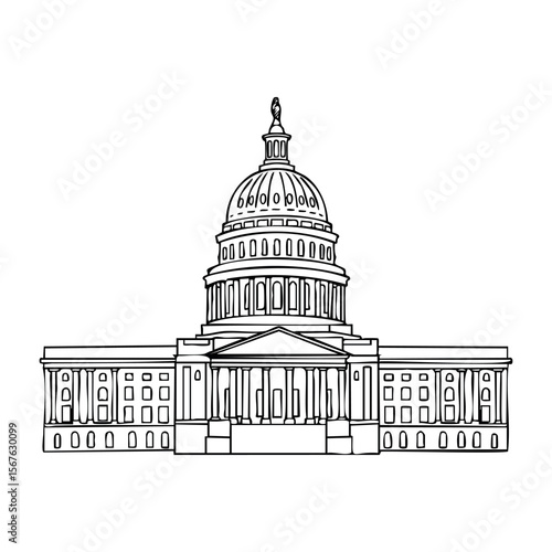 Detailed line drawing of the united states capitol building. Vector hand-drawn doodle illustration