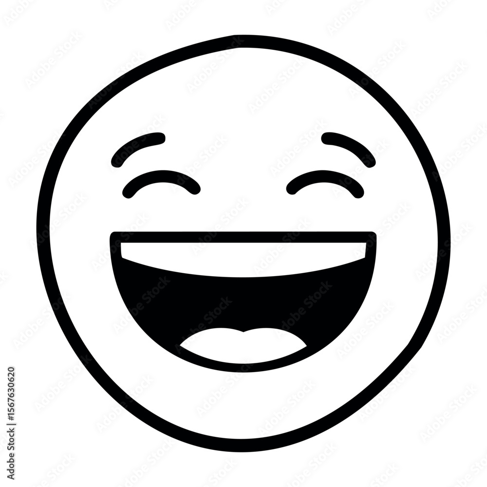 Smiling face emoji with bold black outline and simple design. Vector hand-drawn doodle illustration Smiling face emoji with bold black outline and simple design. Vector hand-drawn doodle illustration