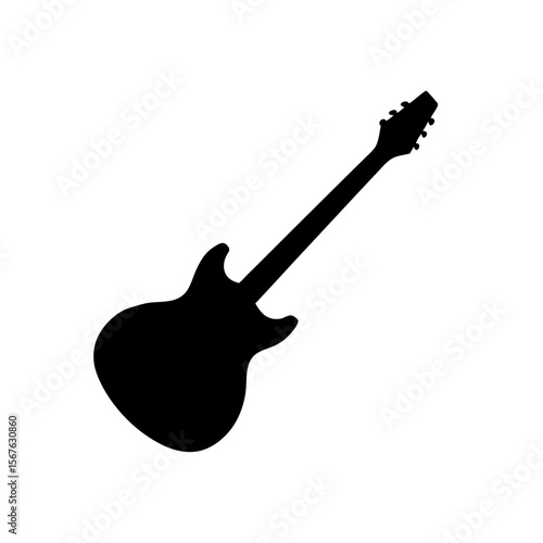 Dynamic Black Electric Guitar Musical Instrument Silhouette on White Background