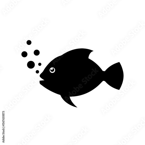 Dynamic Black Archerfish Spitting Water Silhouette on a White Background Visual