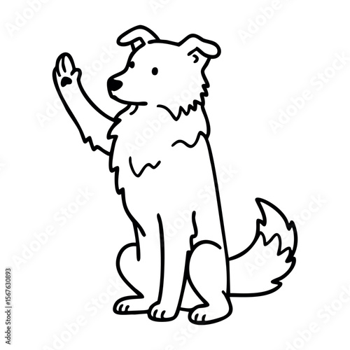 Illustration of a friendly dog waving for attention. Vector hand-drawn doodle illustration
