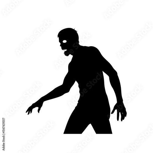 Creepy Black Silhouette Zombie Side View Undead Horror Character Graphic