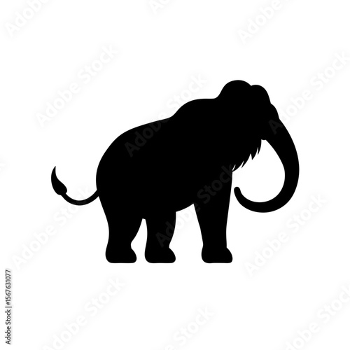 Prehistoric Black Silhouette Woolly Mammoth Side View Ancient Beast Graphic