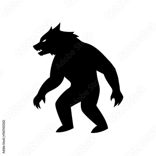 Terrifying Black Silhouette Werewolf Side View Fantasy Monster Graphic