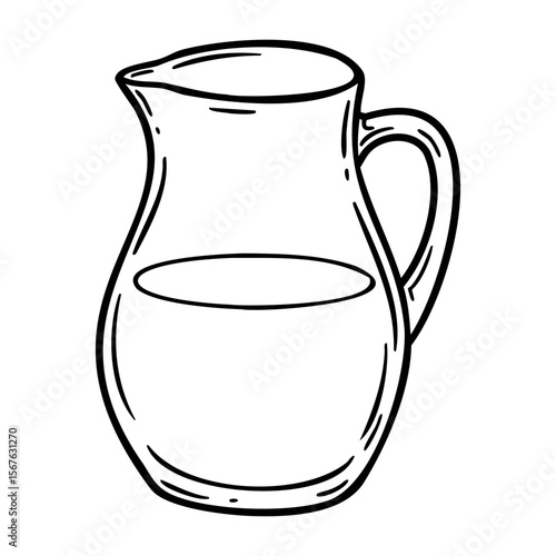 Outline drawing of a pitcher with water displaying simple curves. Vector hand-drawn doodle illustration