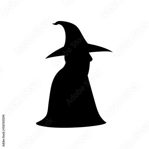 Mystical Black Silhouette Wizard Side View Fantasy Character Graphic Design