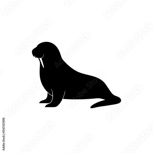 Arctic Black Silhouette Walrus Basking Side View Marine Mammal Graphic