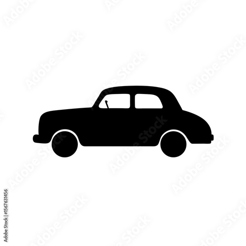 Stylish Black Silhouette Vintage Car Side View Classic Automobile Graphic