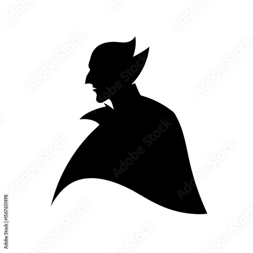 Spooky Black Silhouette Vampire Side View Halloween Horror Character Graphic