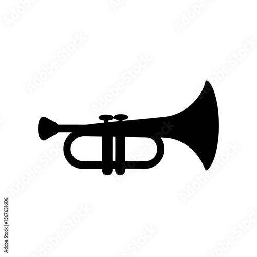 Melodic Black Silhouette Trumpet Side View Brass Instrument Graphic