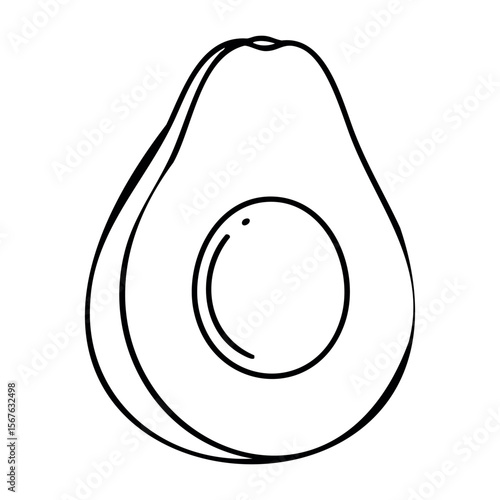 Simple avocado line art with seed outline. Vector hand-drawn doodle illustration