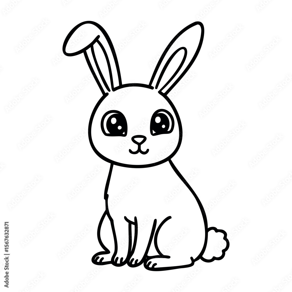 Fototapeta premium Cute cartoon bunny with big eyes and long ears. Vector hand-drawn doodle illustration