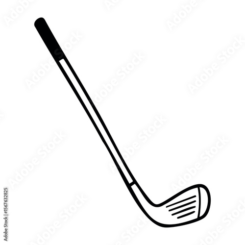 Simple line drawing of a golf club with curved shaft design. Vector hand-drawn doodle illustration