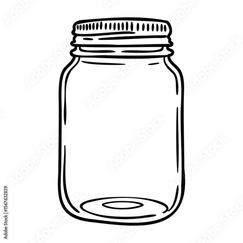 Simple line drawing of a mason jar with screw lid. Vector hand-drawn doodle illustration
