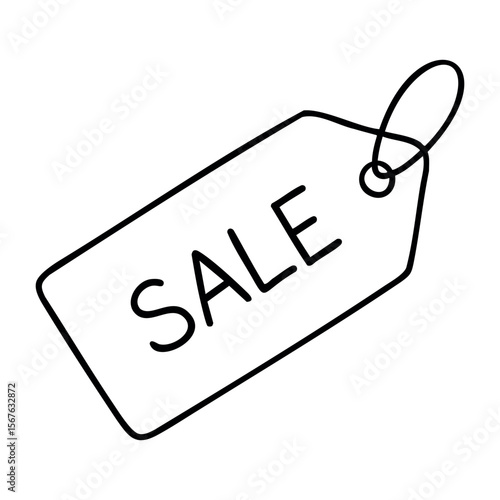 Sale tag with bold lettering on a price label. Vector hand-drawn doodle illustration