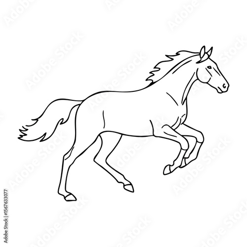 Elegant horse line drawing displaying graceful movement. Vector hand-drawn doodle illustration