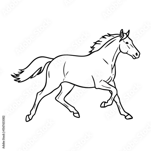 Vector outline of a galloping horse with flowing mane. Vector hand-drawn doodle illustration