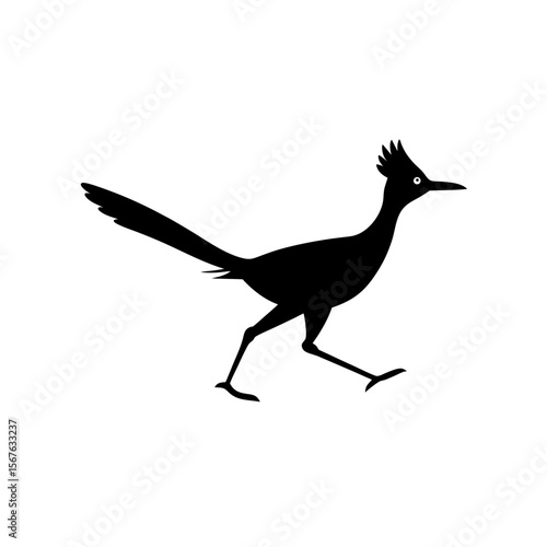 Quick Roadrunner Bird Black Silhouette Running at High Speed Side View