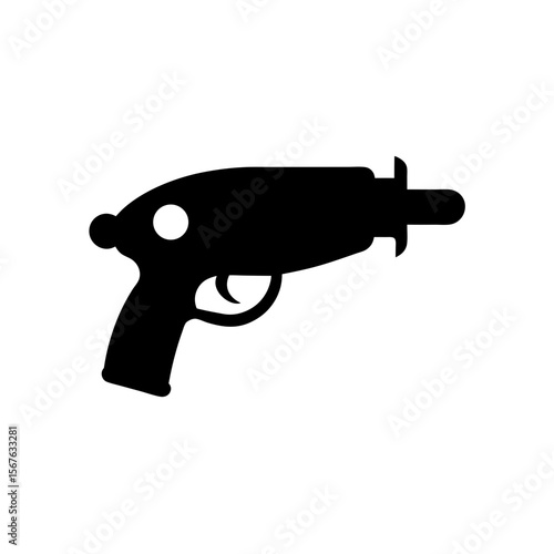 Futuristic Ray Gun Weapon Black Silhouette for Science Fiction Side View